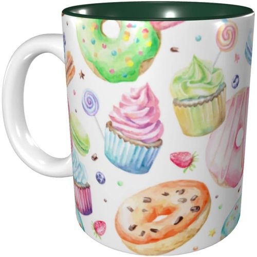 Cupcakes Beignets Muffins Sucre Tasses A Cafe Tasse En Ceramique 11 Oz Pour Le Bureau Et La Maison Tasse A The D'eau Tasse A L'interieur Vert Foret