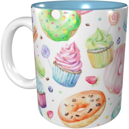 Cupcakes Beignets Muffins Sucre Tasses A Cafe Tasse En Ceramique De 11 Oz Pour Le Bureau Et La Maison Tasse A The D'eau Tasse A L'interieur Bleu Ciel
