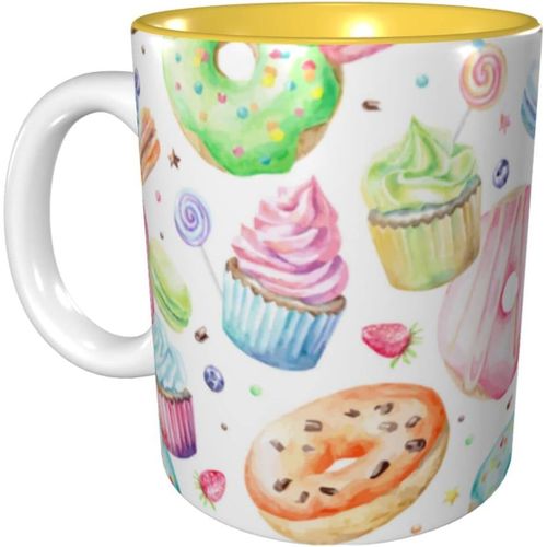 Cupcakes Beignets Muffins Sucre Tasses A Cafe Tasse En Ceramique De 11 Oz Pour Le Bureau Et La Maison Tasse De The D'eau Tasse A L'interieur Jaune