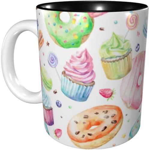 Cupcakes Beignets Muffins Sucre Tasses A Cafe Tasse En Ceramique De 11 Oz Pour Le Bureau Et La Maison Tasse A The D'eau Tasse A L'interieur Noir