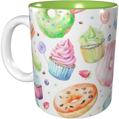 Cupcakes Beignets Muffins Sucre Tasses A Cafe Tasse En Ceramique De 11 Oz Pour Le Bureau Et La Maison Tasse A The D'eau Tasse A L'interieur Vert