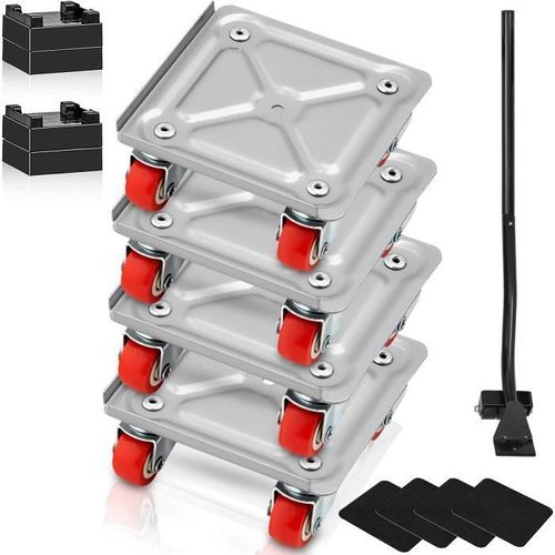 4PCS Kit de Deplace Meuble Lourd - VEVOR - Capacité 113,4 kg Chariot Déménagement Déplace Meuble - Roue Pivotante PP