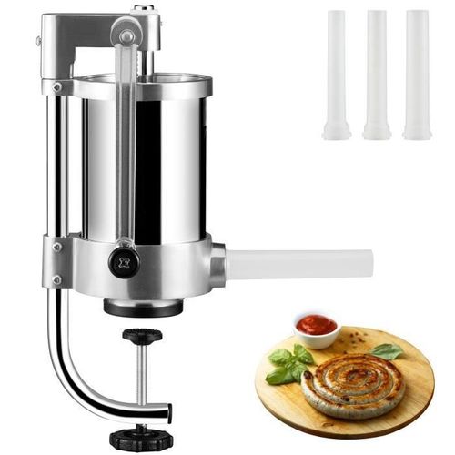 Poussoir à Saucisses - VEVOR - 1,5L Machine à Saucisse Manuel Verticale - Inox 3 Tubes