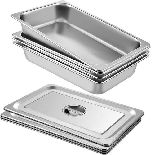 Bac Gastro Inox Alimentaire Avec Couvercle - Vevor - 13l - Lot De 4 Plats À Four En Acier