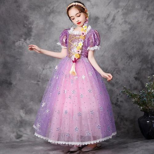 robes pour enfants pour filles cosplay princesse raiponce costume de  spectacle elegant raiponce vetements de fete d'halloween de noel (robe, 3t)