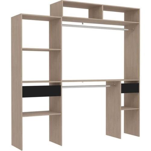 Dressing Kit Dressing Extensible Artic Ekipa - Chene Et Noir - 2 Penderies + 2 Tiroirs + Surmeuble - L198 X P40 X H202 Cm