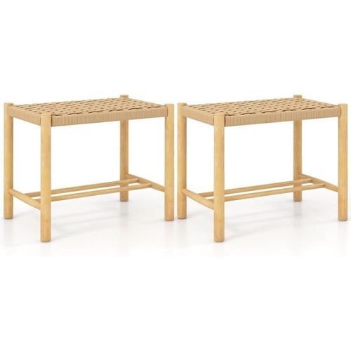 Tabourets En Bois Massif - Costway - Naturel - Tissage De Cordes En Papier - 56 X 36 X 45 Cm