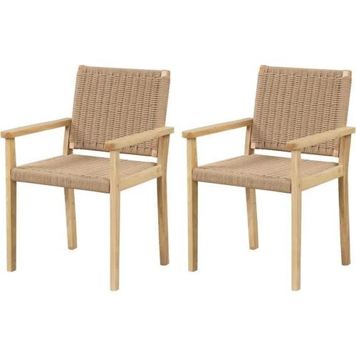 Costway Lot De 2 Chaises De Salle À Manger Cadre En Bois Massif, Siège En Papier Tissé Naturel