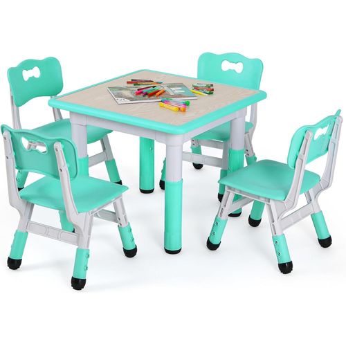 Table Pour Enfant Avec 4 Chaises,Réglable En Hauteur, Meubles En Plastique Pour Garçons Et Filles À Partir De 2 Ans, Vert Menthe