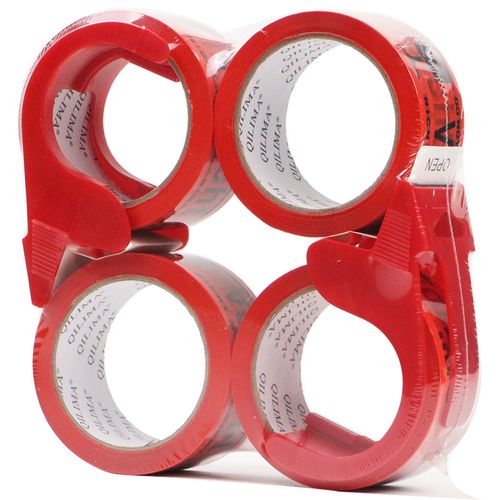 Yemaesre-Ruban Adhésif Attention Verre Avec Dévidoir En Plastique Ruban Adhésif D'emballage Attention Fragile Large Bande D'emballage En Ruban D'emballage Rouge Sous 48mm X 66m X 4 Rouleaux