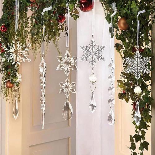 Pendentif flocon de neige en cristal de cristal ornement de Noël, ornement  suspendu avec chaîne à bretelles, champagne