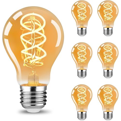 Anwxai-Ampoule Led E27 Vintage Edison-4w Blanc Chaud 2200k Ampoule Led Rétro Filament Décorative Verre Ambré Bulb Intérieur Non-Dimmable,Equivalent À Ampoule Incandescente 40w,Lot De 6(A60)