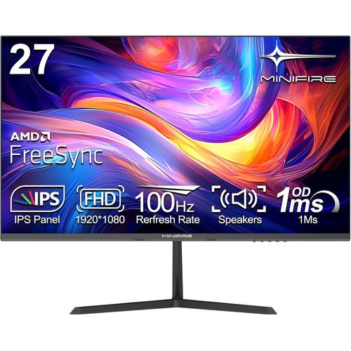 anwxai-Écran Pc 27 Pouces Avec Haut-Parleurs Intégrés,100Hz,Fhd 1080P,Sans Cadre,Ips,Inclinable,Protection Des Yeux,Vesa 75X75Mm,Hdmi Usb-C-Noir