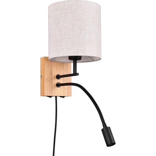 Anwxai-Leuchten Applique Nilam 212879236,Bois Naturel,Abat-Jour,Sans 1x E27,Bras De Lecture Avec Led 3,1 Watts,Flex Connect,Blanc