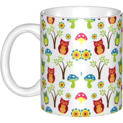 Tasses A Cafe Floral-Hibou-Champignon-Arbre De 11 Oz Tasses En Ceramique Blanche Tasse A The Nouveaute Cadeau De Xmas De Vacances