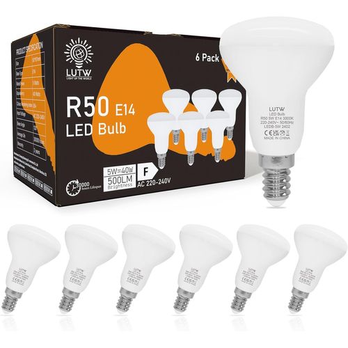 Anwxai-Ampoule Led E14 Blanc Froid 6500k,5w Ampoule Spot Led E14 Équivalent 40w Halogène,500lm Ampoule Réflecteur R50,Angle De Faisceau 120°,Non Dimmable,Économie D'énergie,Lot De 6