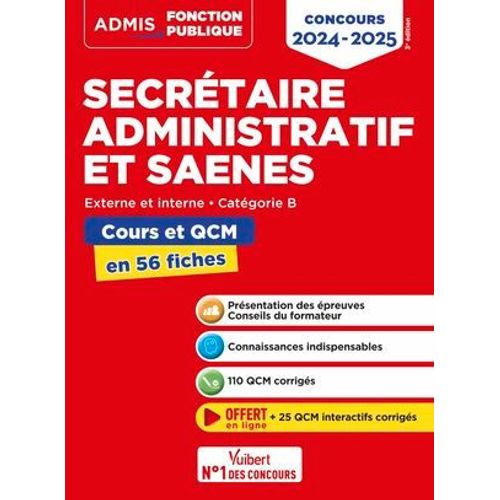 Concours Secrétaire Administratif Et Saenes - Catégorie B - Cours Et Qcm En 56 Fiches