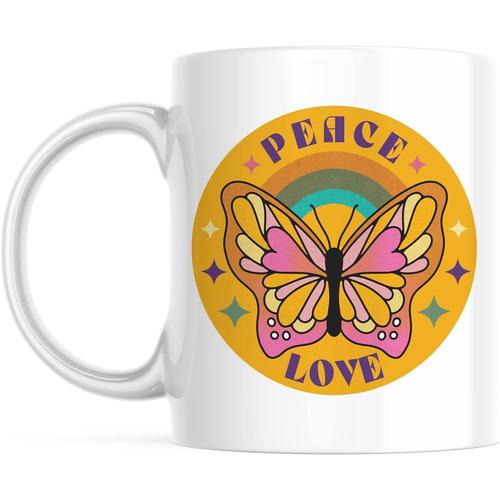 Custom Orange Purple 70s 80s Peace And Love Mug - Avec Votre Nom Options De Taille