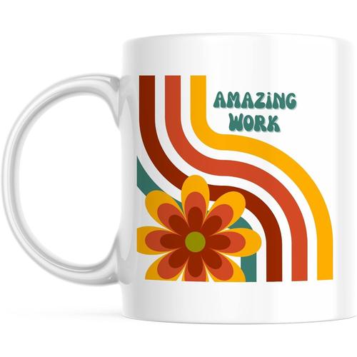 Tasse Personnalisee Rouge Et Orange Amazing Work Retro Waves - Tasse A Cafe Imprimee Tasse A The En Ceramique Avec Poignee Pour Le Bureau A Domicile Tasse Cadeau