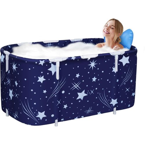 Anwxai-Baignoire Pliable Adulte,Grand Antidérapant Baignoires Portable Mobile Pour Douche,Pliante Spa Baignoire Pour Petite Salle De Bain,Trempage Autoportante Baignoire,125x55x54cm(Bleu 125cm) 