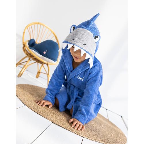 Peignoir De Bain Enfant À Capuche Requin Personnalisable - 340g/M² - Colombine Des Petits - Bleu