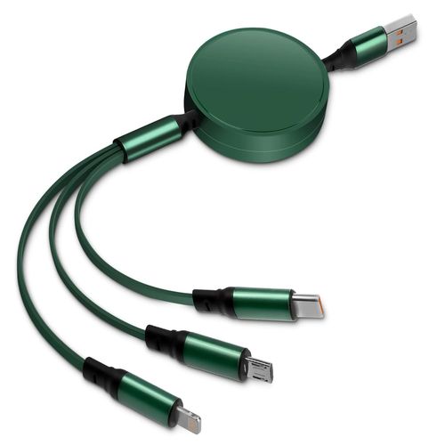 Anwxai-Câble Multi Usb [6a 1.2m] Rétractable 3 En 1 Câble Universel Câble Multi Chargeur De Chargement Rapide Avec Type C Micro Usb Phone Port Pour Iphone Samsunggalaxy Huawei Honor Oneplus(Vert)