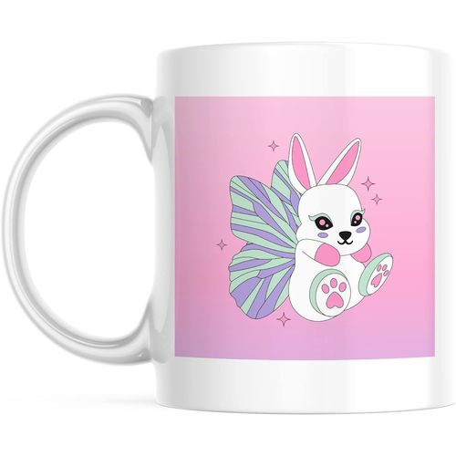Lapin Mignon Rose Violet Personnalise Avec Tasse D'ailes Avec Votre Texte Tasse Cadeau