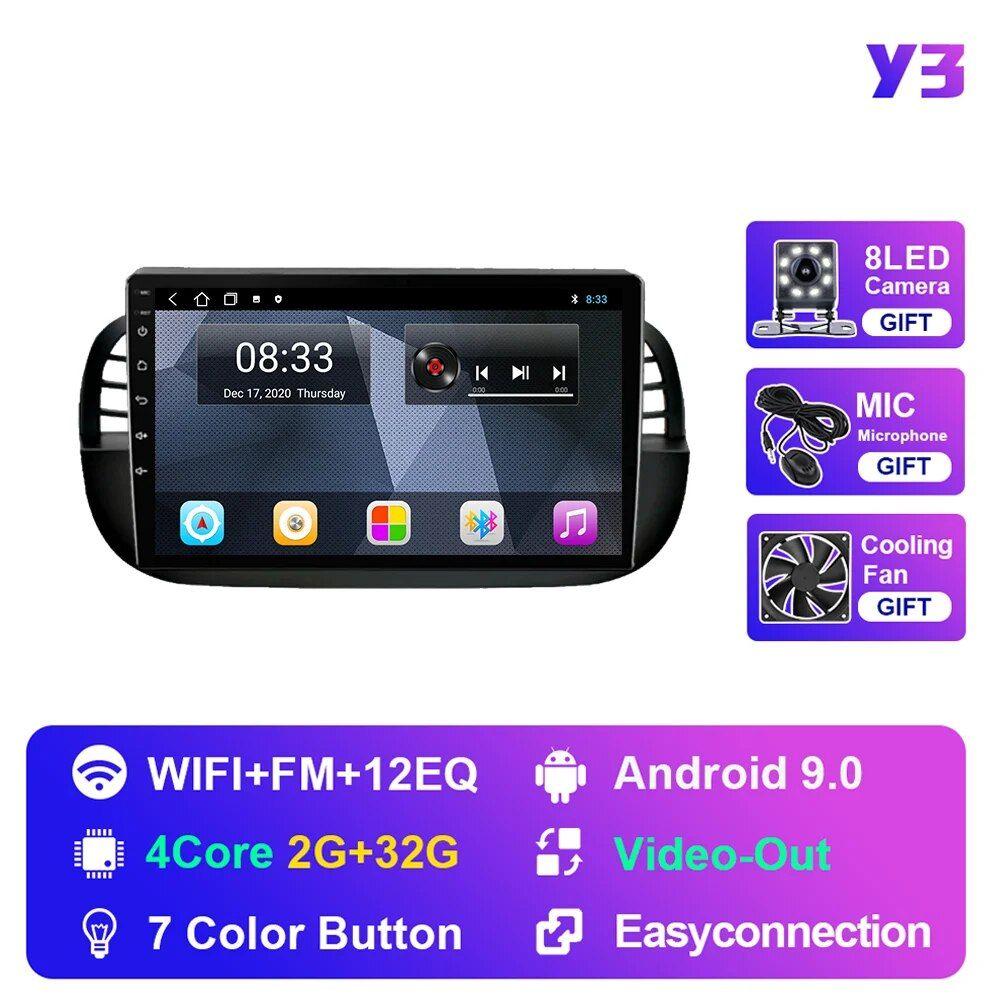 Autoradio stereo pour Fiat 500, multimedia, avec Navigation GPS, commande  au volant, voix AI, Carplay et Carplay Auto(Y3 2G 32G)