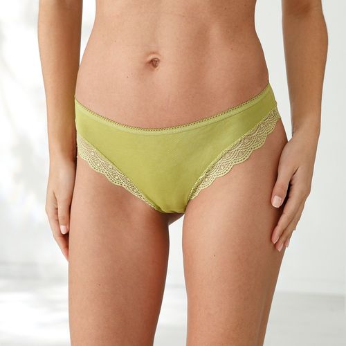 Culotte Forme Tanga En Coton Et Dentelle Lot De 3 Marron orange vert Rakuten