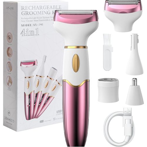 Anwxai-Rasoir Electrique Femme,4-In-1 Tondeuse Femme Intime,Epilateur Visage Femme Avec Affichage Led,Sec Et Humide Ipx7,Pour Bikini,Aisselles,Jambes,Nez,Autonomie,Usb Rechargeable 