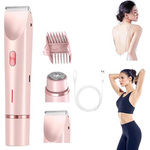 Anwxai-Rasoir Électrique 2 En 1 Pour Femme,Tondeuse À Cheveux Double Tête,Étanchéité Ipx7,Utilisation Humide Et Sèche,Tondeuse Bikini Rechargeable,Batterie Au Lithium 400 Mah,Rose 
