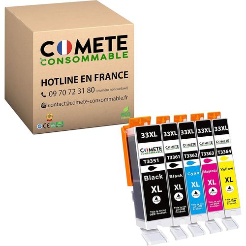 Comete, Marque Française - 33Xl - 5 Cartouches D'Encre Compatibles Avec Epson 33 Xl T33Xl Orange - Pour Epson Expression Premium Xp-530 Xp-540 Xp-630 Xp-635 Xp-640 Xp-645 (2 Noir E[Marque202]