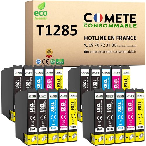 Comete, Marque Française - T1285-20 Cartouches D'Encre Compatibles Avec Epson T1285 Renard (T1281 T1282 T1283 T1284) - Pour Epson Stylus T22 Office Sx125 Sx130 (8 Noir Et 12 Couleu[Marque1006]