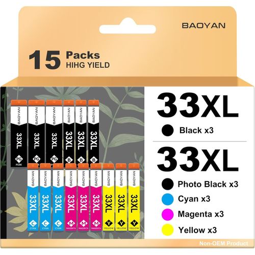 33Xl Cartouches D'Encre Compatible Pour Epson 33 Xl 33Xl Pour Expression Premium Xp-7100 Xp-540 Xp-530 Xp-830 Xp-900 Xp-640 Xp-630 Xp-635 Xp-645 (15 Pack)[Marque1549]
