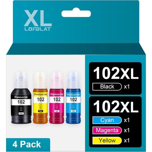 102 Compatible Pour Epson 102 Encre Multipack Pour Ecotank Et-2700 Et-2750 Et-2751 Et-2756 Et-3700 Et-3750 Et-4700 Et-4750 Et-15000 (Noir Cyan Magenta Jaune, 4-Pack)[Marque1351]