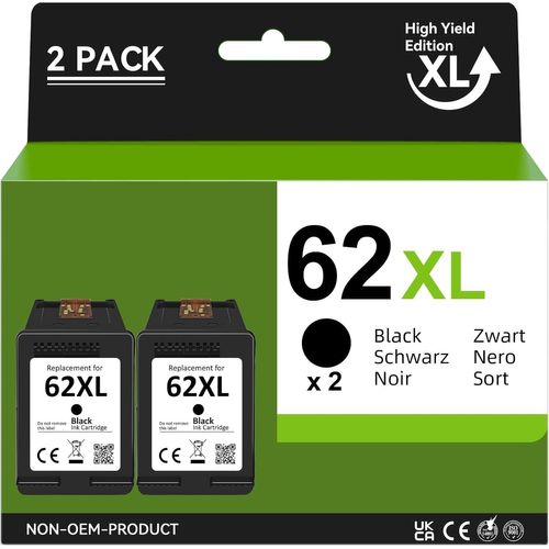 62 Noir Xl Cartouche, 62 Xl Noir Remplacement Pour Cartouche Encre Hp 62 Noir, Cartouche Imprimante 62Xl Pour Officejet 200 250 5742 5740 Envy 7640 5540 5640 5544 5646 5548 5545 55[Marque1368]