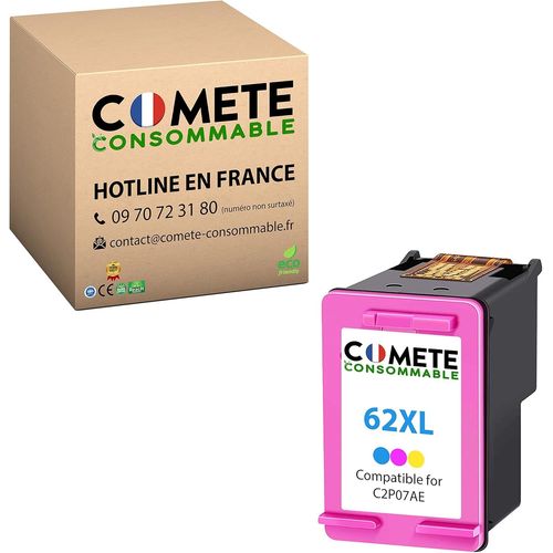 Comete, Marque Française - 62Xl - 1 Cartouche D'Encre Couleur Compatibles Avec Hp 62 Xl - Pour Hp Officejet 200 200C 250 5740 8045 Envy 5544 5540 5541 5542 5545 (1 Couleur)[Marque341]