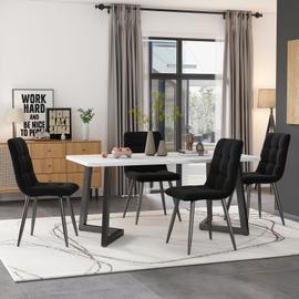 Ensemble table à manger GEORGIA 140 cm blanche et noire et 6 chaises ROMANE  noires liseré blanc