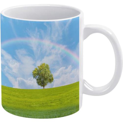 Belle Tasse A Cafe De Champ D'herbe Verte Paysage Incroyable Tasse En Ceramique Arc-En-Ciel Tasses A Boire Tasses A Cafe Blanches 11 Oz Pour Le Bureau A La Maison