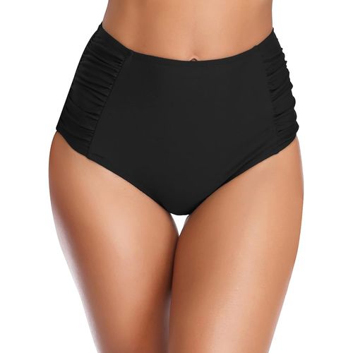 Vintage Ruched High Waist Swimwear Side Pleats Tankini Bikini Bottom Short Beach Bikini Summer Women Abdominal Control Triangle Solid Color Bottom Swimwear