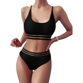 Women's Bikini Set With 2 Pieces Mesh Push Up Padded High Cut Swimsuit Women's Athletic High Waist Swimsuit Girls Beachwear