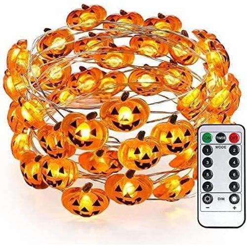 Halloween String Light,4m 40 Led Pumpkin Garland Lights Battery Indoor 8 Modes Waterproof Lights With Remote Control For Outdoor Thanksgiving Christmas Festival Party Warm White