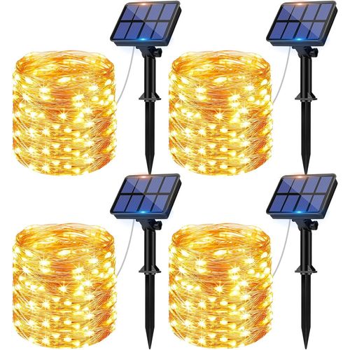 [Set of 4 Solar String Lights,12 m 120 LED Solar String Lights Outdoor Waterproof 8 Modes Decoration Light for Garden,Patio,Yard,Home,Christmas,Wedding,Party,Warm White