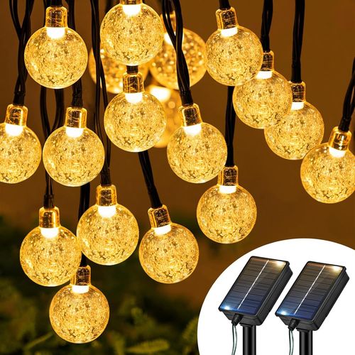 Set of 2 Outdoor Solar Fairy Lights,10 m 30 LED Solar String Lights,IP65 Waterproof,8 Modes Decoration for Garden,Patio,Yard,Christmas,Wedding,Party,Warm White