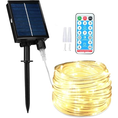 Solar Powered Outdoor String Lights,65ft 200 LED 8 Modes IP65 Waterproof Large Tube Powered Remote Control with Timer for Christmas Party Decoration (Warm White)