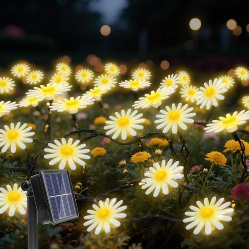Solar Daisy String Lights for Outdoor,40 LED Solar Powered Outdoor Fairy Lights for Garden,Fence,Waterproof,8 Modes for Spring,Summer,Yard