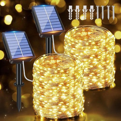Set of 2 Solar String Lights Outdoor 15 m 150 LED Waterproof 8 Modes Decoration for Garden,Patio,Yard,Christmas,Wedding,Party,Warm White
