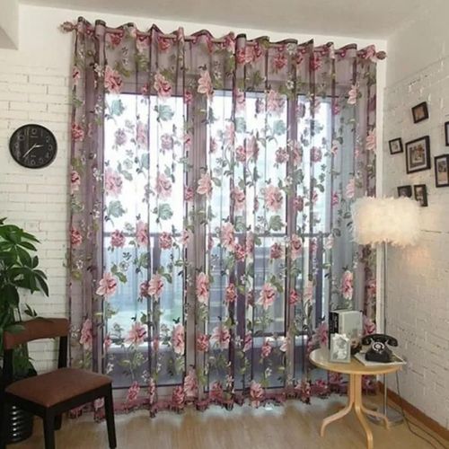 Voilage À ?illets Fleurs De Pivoine Violet - Double Rideaux Élégant Pour Fenêtre 100X200 Cm
