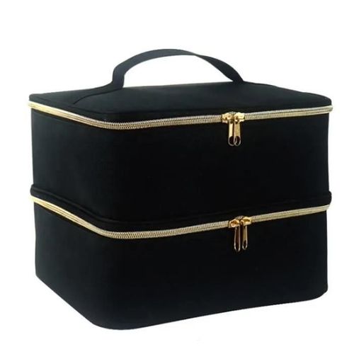 Sac De Rangement De Vernis À Ongles Portable Double Couche Manucure 30 Grilles Grand Sac À Main En Nylon Cosmétiques-Noir