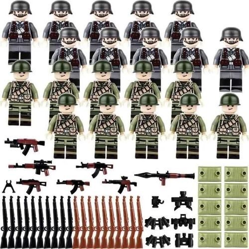 Lot De 20 Figurines Militaires - Soldat Allemand Américain De La Seconde Guerre Mondiale - Blocs De Construction - Armes - Cadeau D\'